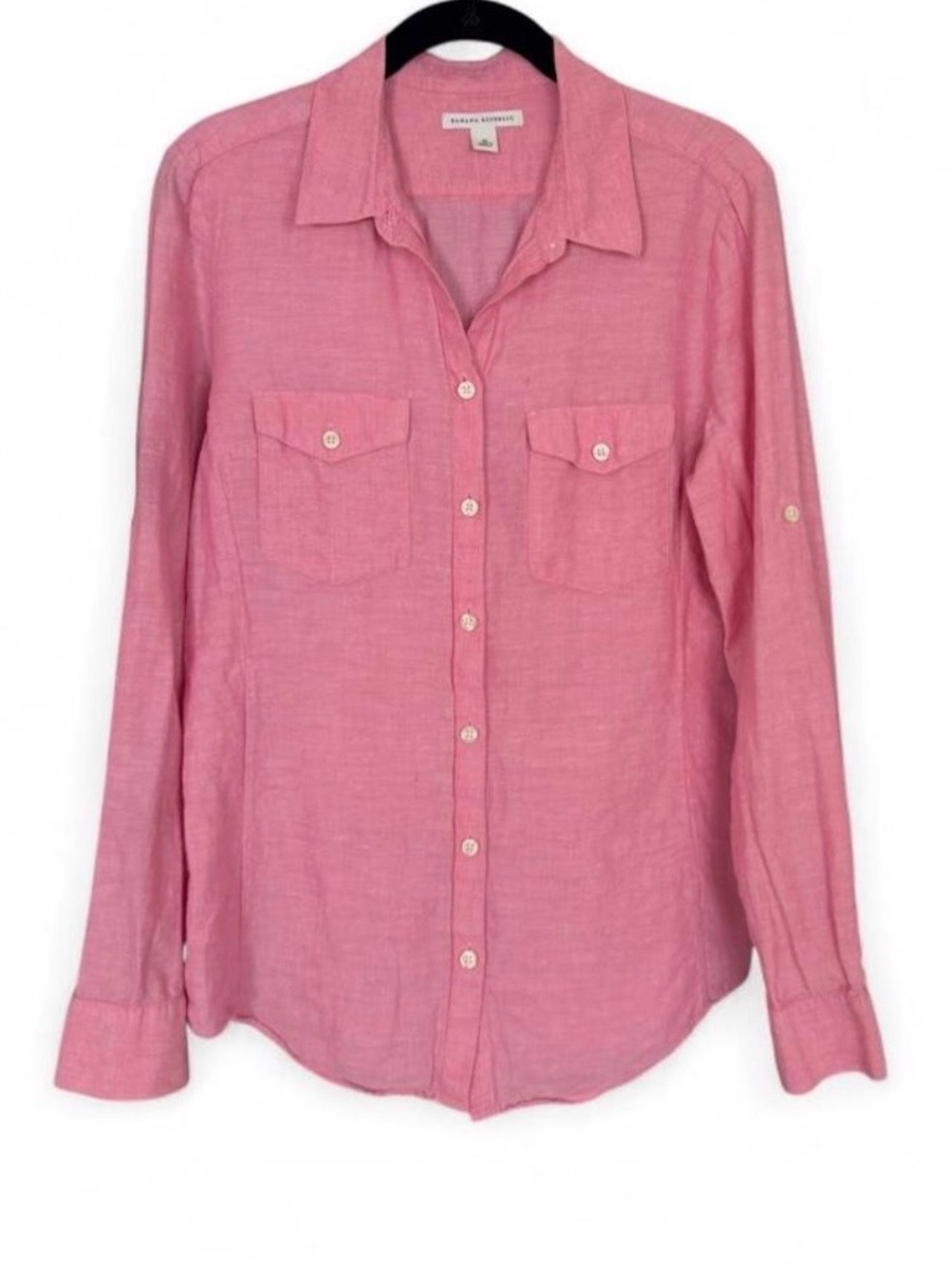 Banana Republic Coral Pink Flax Linen Blend Roll Tab Shirt M